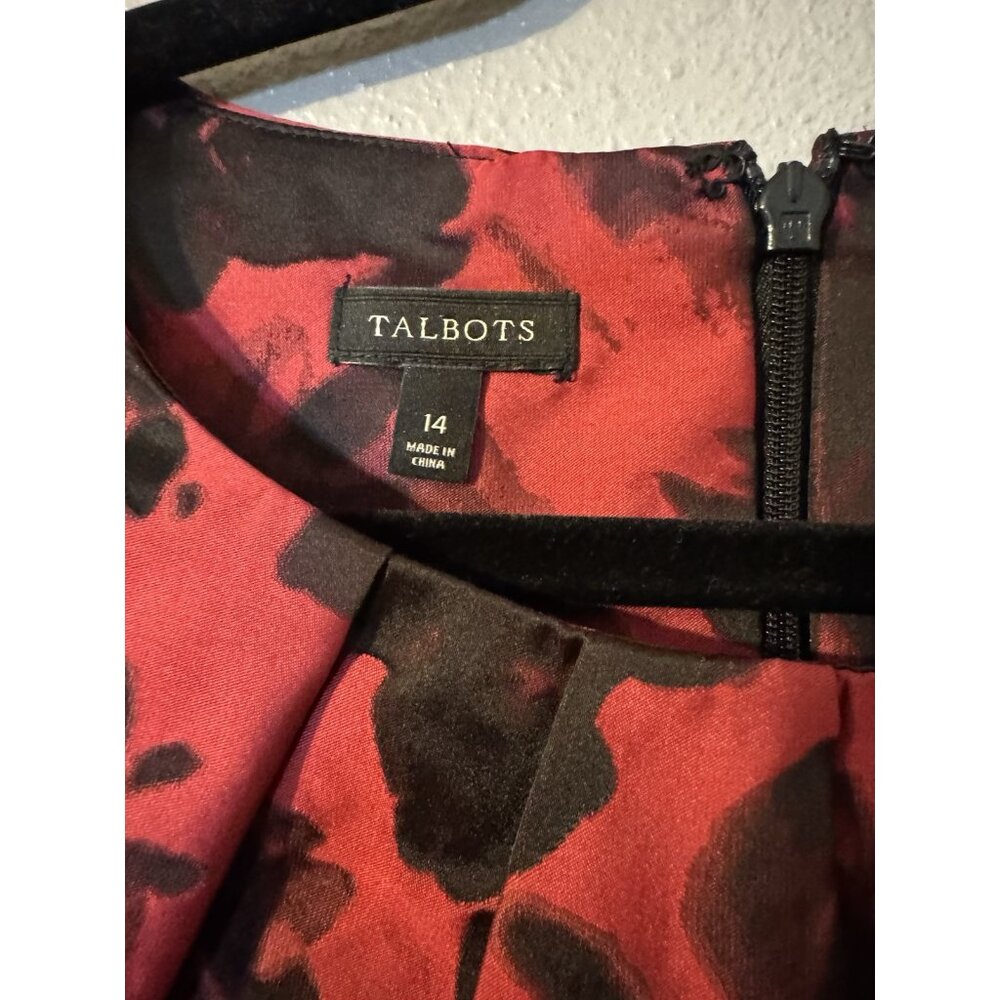 Talbots A Line Dress 14 Red Black Rose Pockets Sleeveless Career Church Party - Picture 10 of 13